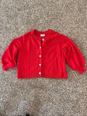Bright Red Heart-Button Cardigan